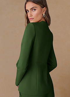 front Elara Olive Refined Weave Tailored Blazer