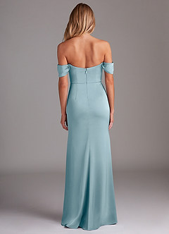 Azazie Saige Vestidos de damas de honor Vestido de Azul Malhumorado de Satén Elástico de Corte Recto con Vestidos sin tirantes image10