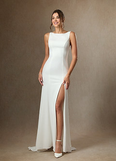 Azazie Raven Wedding Dresses Diamond White Champagne Mermaid Side Slit Tulle Dress image1