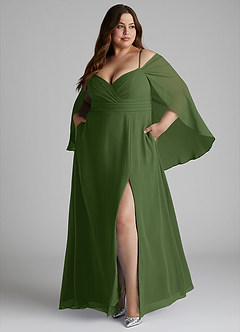 Azazie Cienna Jurken voor bruidsmeisjes Jurk van Chiffon met A-Lijn Off the Shoulder Olijf image9