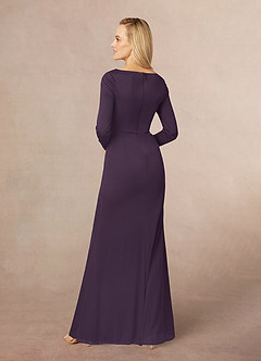 Azazie Risa Mother of the Bride Dresses Plum Mermaid V-Neck Pleated Mesh Dress image3