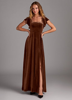 Azazie Bondi Bridesmaid Dresses Umber A-Line Side Slit Velvet Dress image4