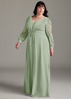 Azazie Sage Final Sale Dusty Sage A-Line Long Sleeve Chiffon Dress image9