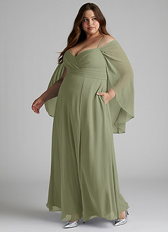 Azazie Cienna Jurken voor bruidsmeisjes Jurk van Chiffon met A-Lijn Off the Shoulder Pistache image10