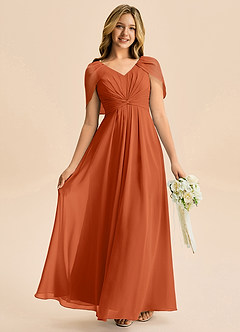 Azazie Emma Junior Robe Trapèze en Mousseline de soie Plissée Orange Brûlée image1