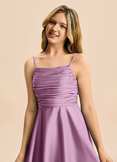 Azazie Miko Junior Wisteria A-Line Pleated Stretch Satin Dress image8