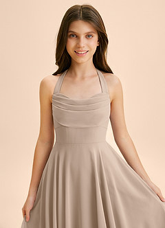 Azazie Kady Junior Taupe A-Line Sweetheart Neckline Chiffon Dress image6