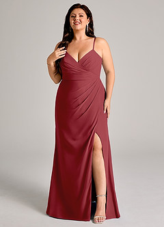 Azazie Maci Bridesmaid Dresses Pomegranate Sheath Pleated Chiffon Dress image8