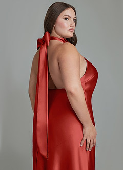 Azazie Velli Robes de demoiselle d'honneur Robe Fourreau en Satiné métallisé Col haut Rouille image14