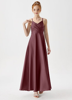 Azazie Avelina Junior Sangria A-Line Pleated Stretch Satin Dress image4