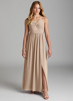 Azazie Zeya Junior Taupe A-Line Chiffon Dress image3
