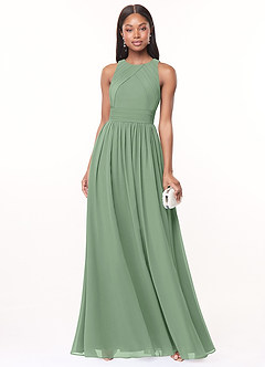 Azazie Harper Bridesmaid Dresses Matcha A-Line Pleated Chiffon Dress image1