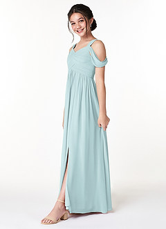 Azazie Lianne Junior A-Linie Schulterfrei Chiffon Kleid Nebel image3