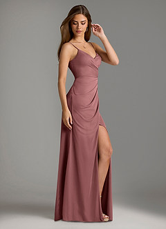 Azazie Maci Bridesmaid Dresses Desert Rose Sheath Pleated Mesh Dress image4