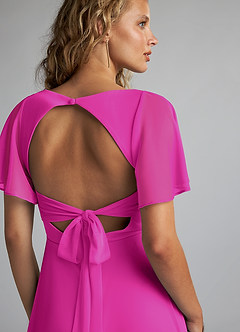 Azazie Induh Bridesmaid Dresses Fuchsia A-Line Flutter V-neck Mesh Dress image6