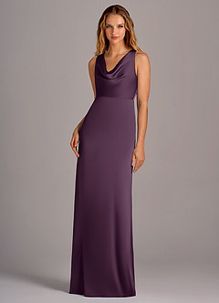 Azazie Wrenlee Bridesmaid Dresses Plum A-Line Stretch Satin Dress image1