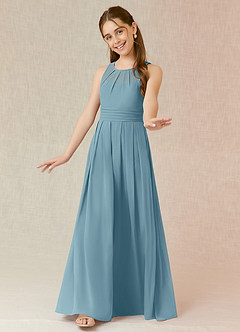 Azazie Bibiane Junior Moody Blue A-Line Pleated Chiffon Dress image4