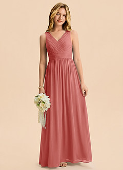 Azazie Kora Junior Abito A-Line in Chiffon Plissettato Rosa Antica image3