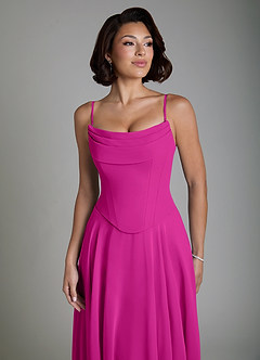 Azazie Ira Vestidos de damas de honor Vestido Fucsia de Gasa de Línea A con Corsé image3