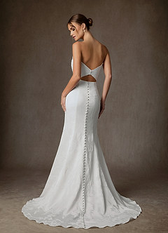 Azazie Tilly Wedding Dresses Diamond White Sheath Off the Shoulder Floral Jacquard Dress image11