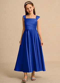 Azazie Bundle Girls Formal Flower Girl Dresses Royal Blue A-Line Pleated Matte Satin Dress image1