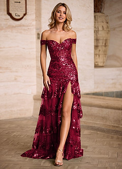 Jenna Red Ruffled Glitter Mermaid Prom Dress image10