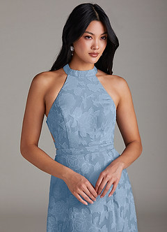 Azazie Clarice Brautjungfernkleider Eine Linie Seitliche Cut-Outs Blumen-Burnout Kleid Puderblau image5