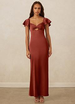 Christian Siriano Bridal for Azazie 1005 Robes de demoiselle d'honneur Robe Fourreau en Satin extensible Encolure en Forme de Cœur Terracotta image1