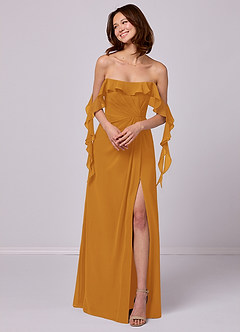 Barbie ♥ Azazie Bridesmaid Dresses Butterscotch A-Line Off the Shoulder Chiffon Convertible Dress image3