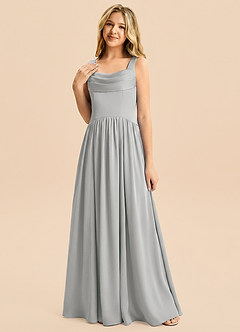 Azazie Drew Junior Silver A-Line Pleated Stretch Satin Dress image3