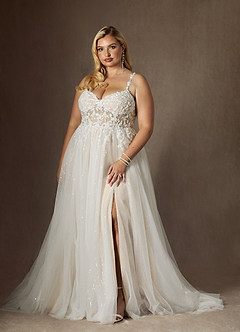 Azazie Florian Hochzeitskleider A-Linie V-Hals Pailletten Tüll Kleid Diamantweiß Champagner image11