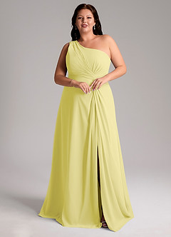 Azazie Brooke Jurken voor bruidsmeisjes Jurk van Chiffon met A-Lijn One-Shoulder Citroensorbet image10