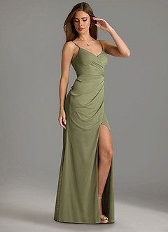 Azazie Maci Bridesmaid Dresses Pistachio Sheath Pleated Mesh Dress image3