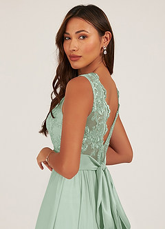 Azazie Gertrude Bridesmaid Dresses Agave A-Line Lace Chiffon Dress image7