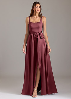 Azazie Elliott Bridesmaid Dresses Merlot A-Line with Pockets Stretch Satin Dress image3
