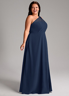 Azazie Phaedra Bridesmaid Dresses Dark Navy A-Line One Shoulder Chiffon Dress image11