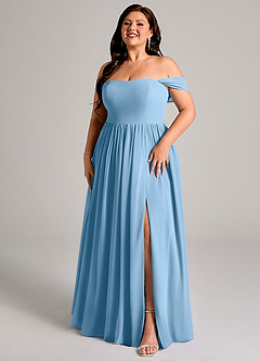 Azazie Calianna Robes de demoiselle d'honneur Robe Trapèze Convertible en Mousseline de soie Épaule décolletée Acier Bleuté image12