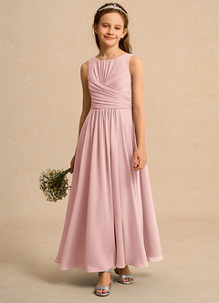 Azazie Ducky Girls Formal Flower Girl Dresses Powder Pink A-Line Pleated Chiffon Dress image4