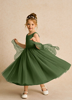 Azazie Pear Flower Girl Dresses Olive Ball-Gown Bow Tulle Dress image2