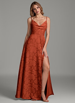 Azazie Sarella Bridesmaid Dresses Auburn A-Line Pleated Floral Burnout Dress image5