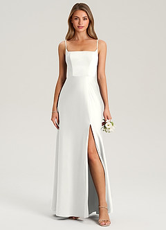 Azazie Lidia Abiti da Damigella Abito Sirena in Raso Elasticizzato Spacco Laterale Bianco image10