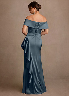 Azazie Kirsty Mère de la mariée Robes Robe Fourreau en Satin extensible Épaule décolletée Violet Crépusculaire image2