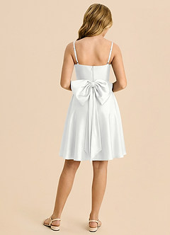 Azazie Bear Junior Robe Trapèze en Satin extensible Encolure en Forme de Cœur Blanc image2
