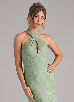 Azazie Marlissa Bridesmaid Dresses Dusty Sage Sheath Pleated Floral Burnout Dress image4