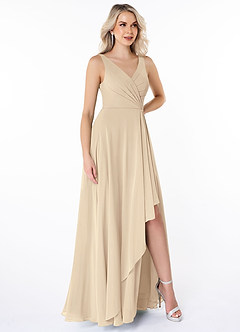 Azazie Calvi Final Sale Champagne A-Line Ruched Chiffon Dress image3