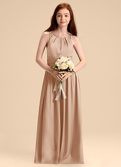 Azazie Bibiane Junior English Rose A-Line Pleated Stretch Satin Dress image4