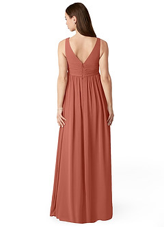 Azazie Yetta Maternity Bridesmaid Dresses A-Line V-Neck Gathered Chiffon Floor-Length Dress image2