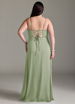 Azazie Marchella Robes de demoiselle d'honneur Robe Trapèze en Satin extensible Corset Vert Sauge image8