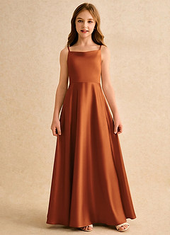 Azazie Joella Girls Formal Robe Demoiselle D'honneur Fillette Robe Trapèze en Satin extensible Plissée Cannelle image4