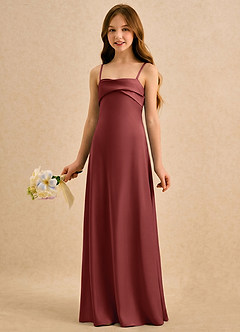 Azazie Mirabella Girls Formal vestidos de niña de las flores Vestido Terracota de Satén Elástico de Recto con Escote corazón image2